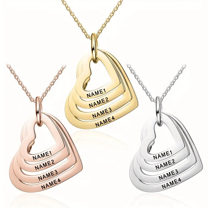 Personalized Heart Necklace with Custom Engraved Family Names