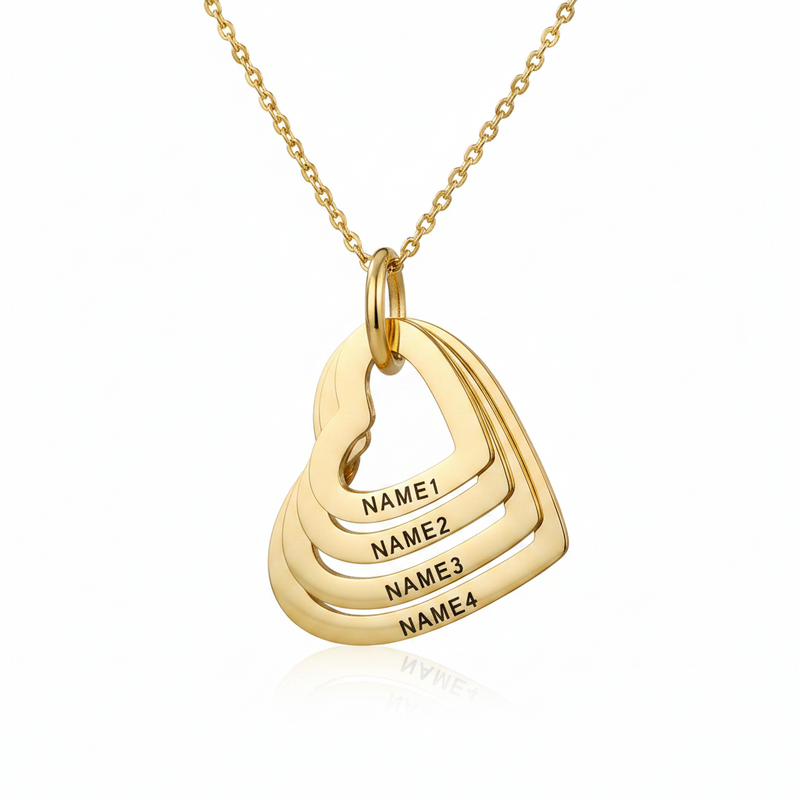 Collier Cœur Personnalisé avec Noms de Famille Gravés sur Mesure