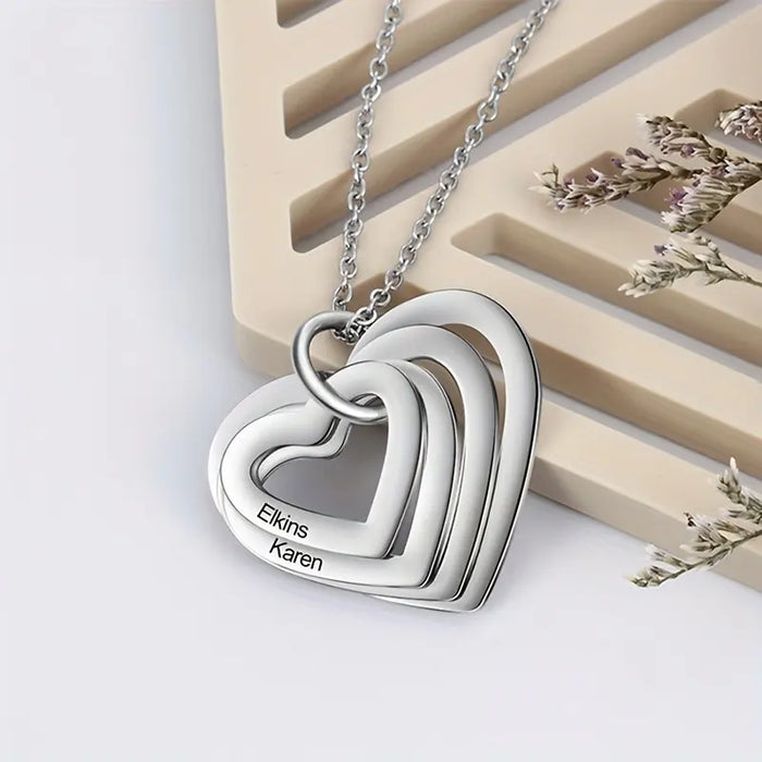 Personalized Heart Necklace with Custom Engraved Family Names