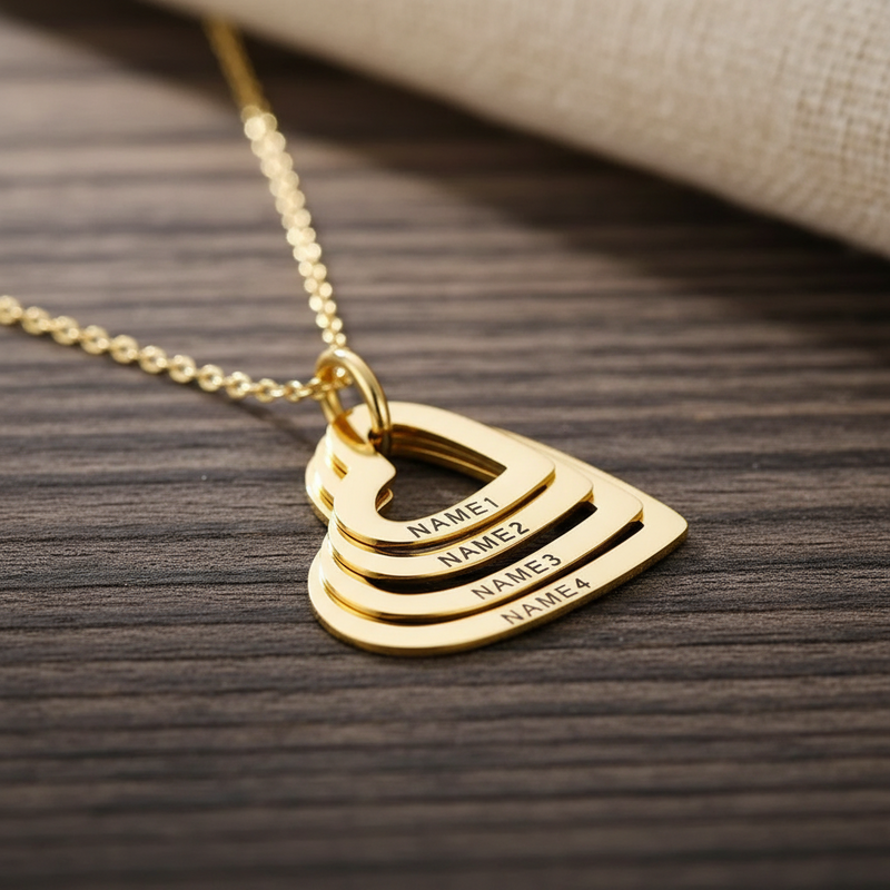 Personalized Heart Necklace with Custom Engraved Family Names