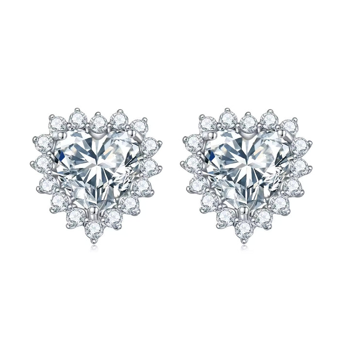 Sterling Silver CZ Heart Stud Earrings