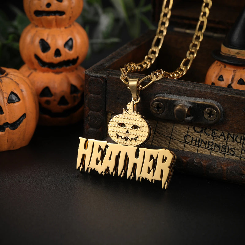 Personalized Name Pumpkin BOO Pendant Necklace – Halloween Name Jewelry