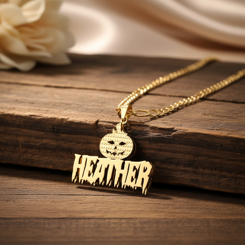 Personalized Name Pumpkin BOO Pendant Necklace – Halloween Name Jewelry