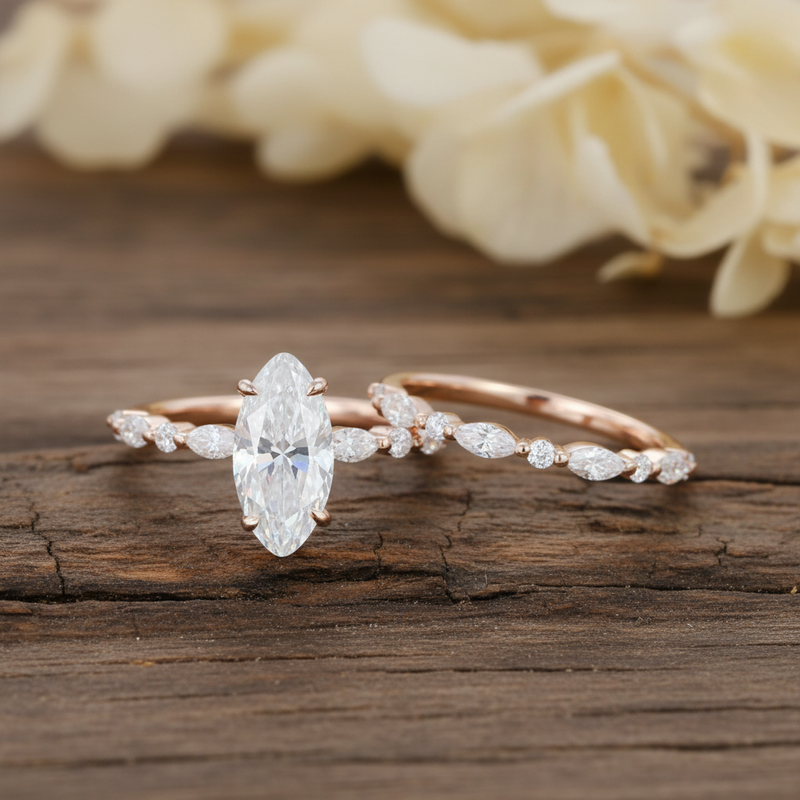 Minimalist Marquise Diamond Ring Set - view 2