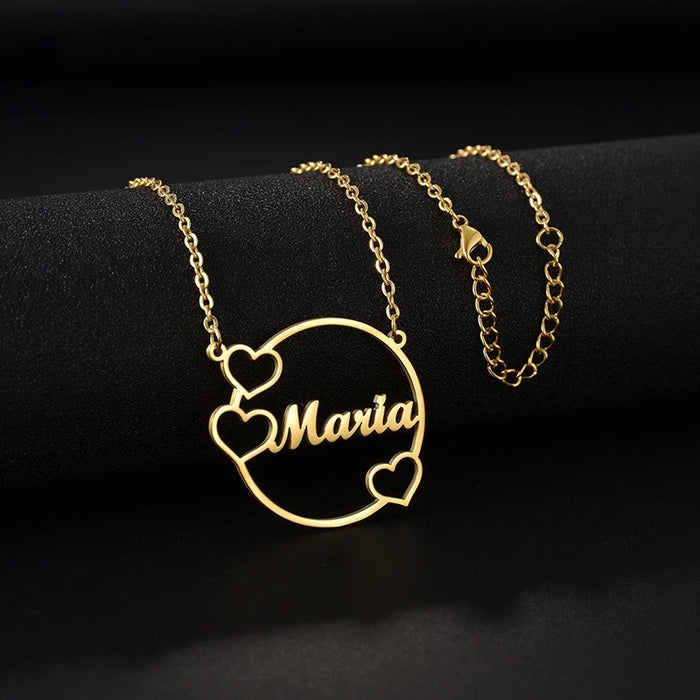 Minimilist 3 Heart Circle Name Necklace