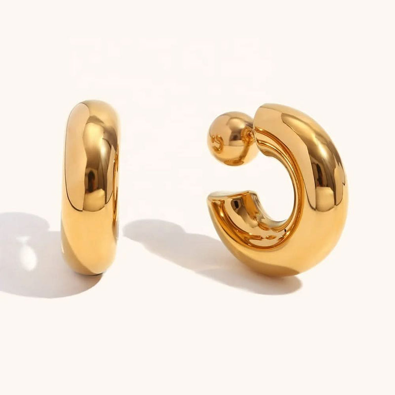 Chunky Thick Tube C Hoop Gold Plated Earrings