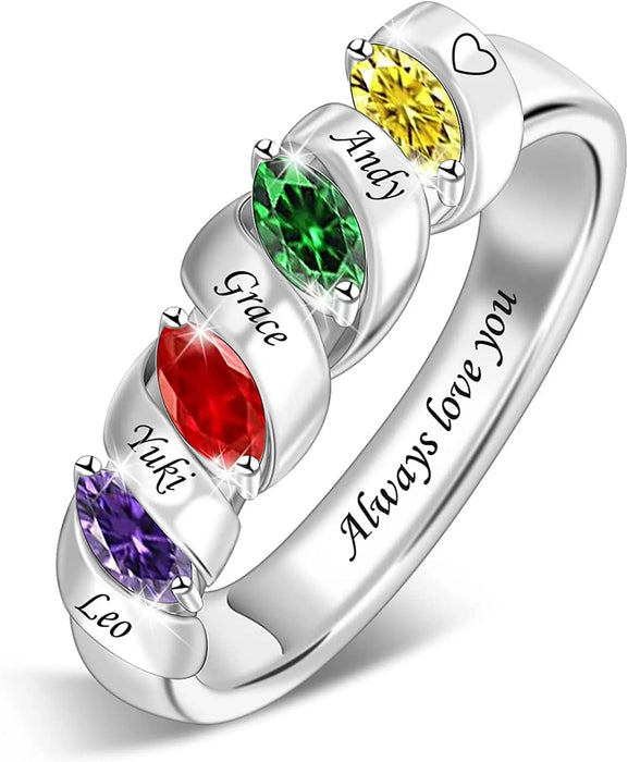 Birthstone with Names Ring for Mother