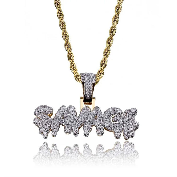 Iced Out CZ Drip Bubble Custom Name Necklace with Stainless Steel Rope Chain