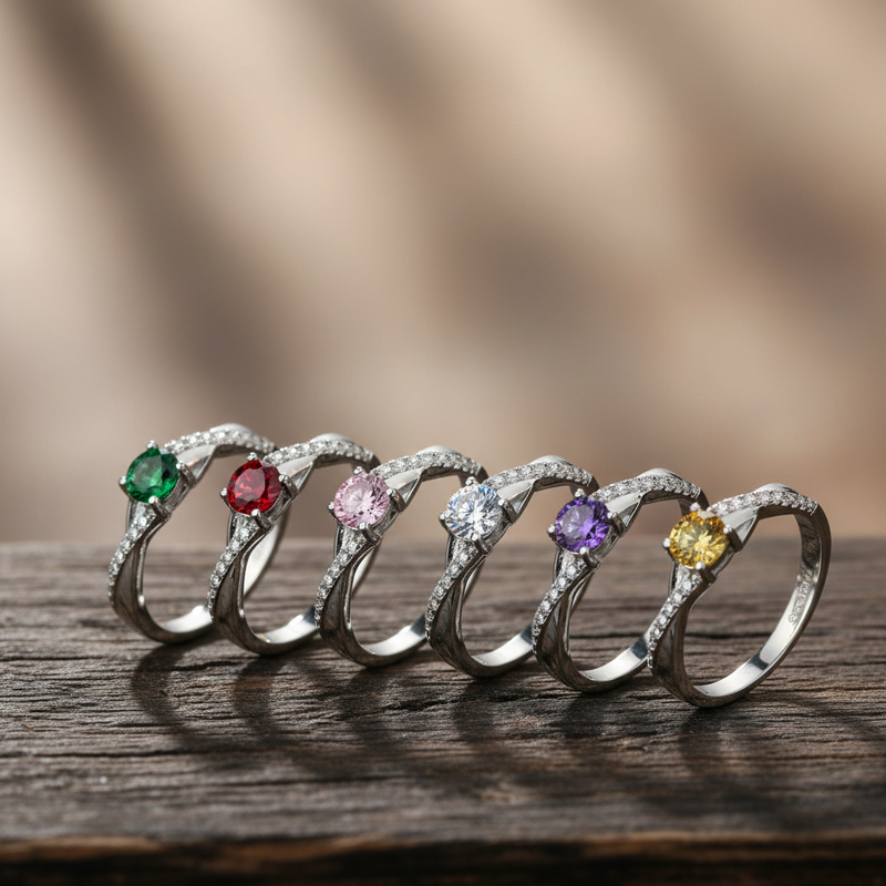 Sterling silver engagement birthstone ring with CZ by Sairahaz