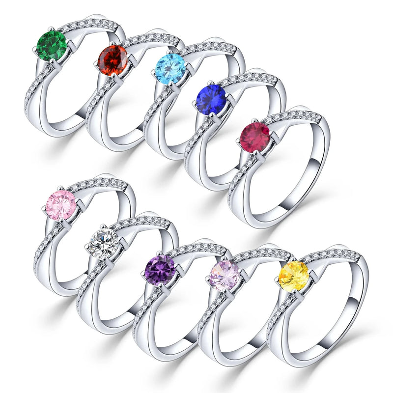Sterling Engagement Birthstone Ring with CZ