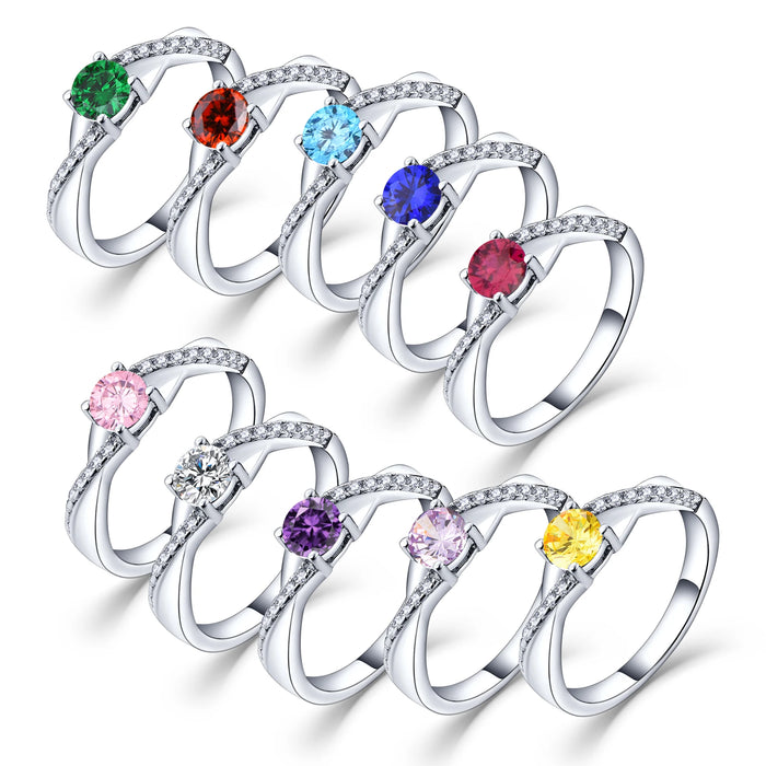 Sterling Engagement Birthstone Ring with CZ