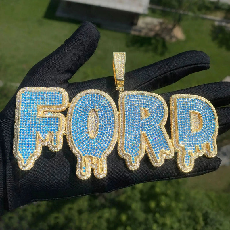 CZ Double Stack Blue Dripping Custom Name Necklace