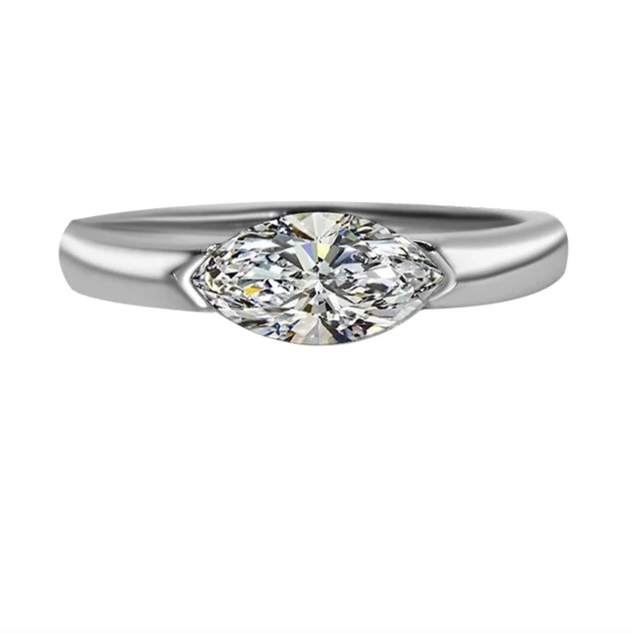 Marquise Diamond Sterling Silver Minimalist Ring