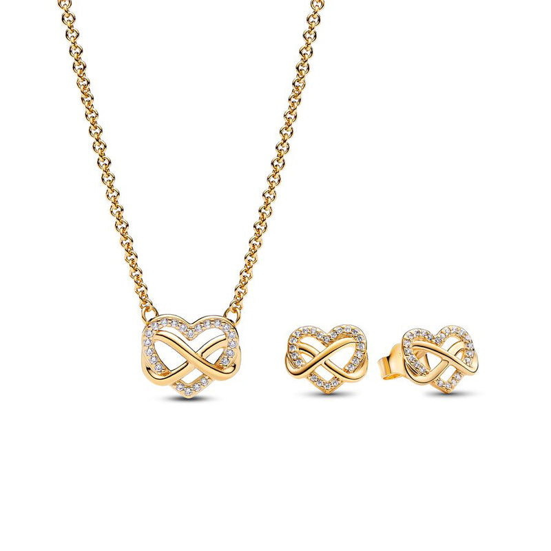 Sairahaz Infinity CZ Heart Pendant Necklace Set with Earrings
