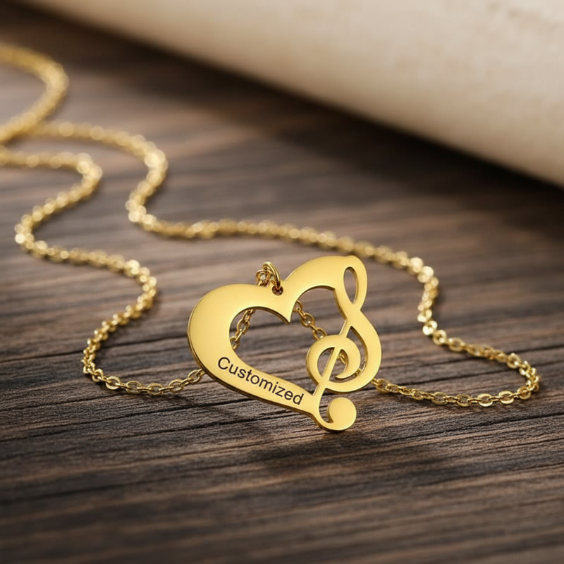 Heart and Music Note Custom Name Necklace