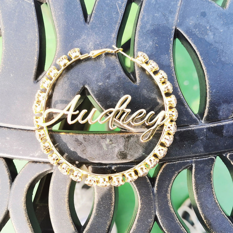 Rhinestone Custom Name Earrings Hoop