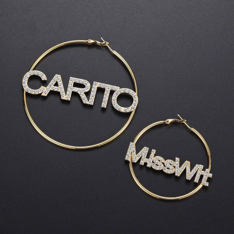 Custom CZ Hoop Earrings with Name