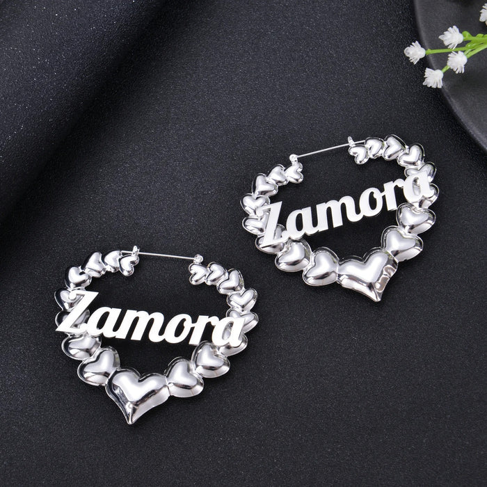 Heart Bambo Custom Name Earrings