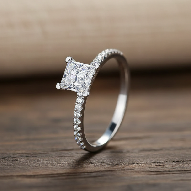 Square Princes Cut 1 Carat Moissanite Solitaire Engagment Ring