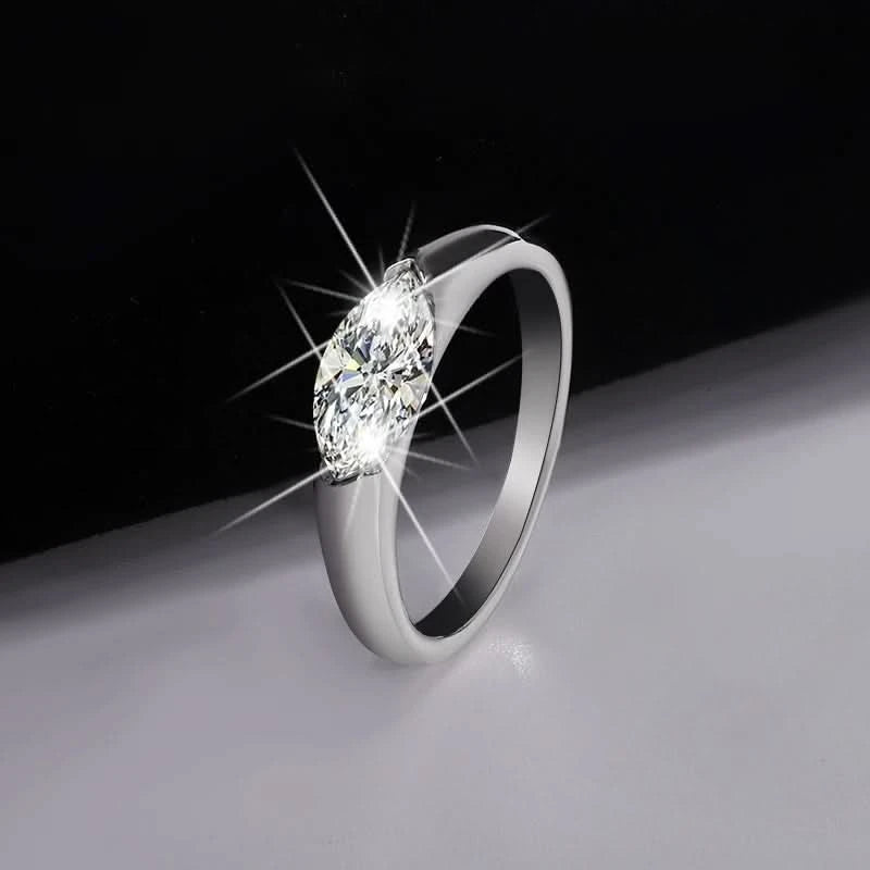 Marquise Diamond Sterling Silver Minimalist Ring