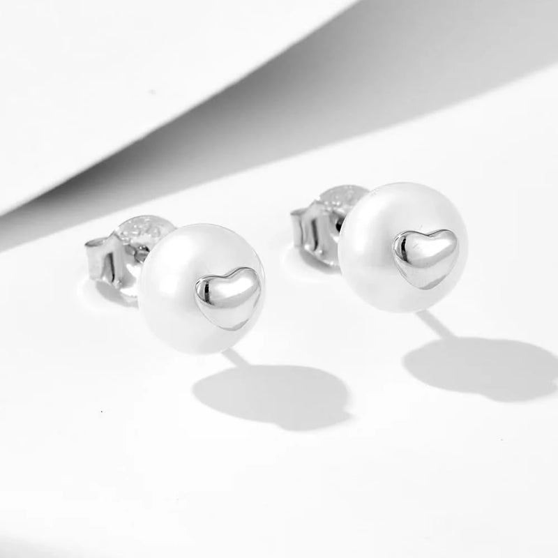 Heart-Shaped Freshwater Pearl Stud Earrings
