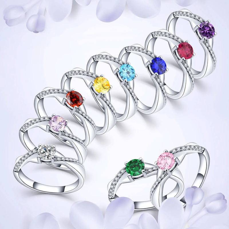 Sterling Engagement Birthstone Ring with CZ
