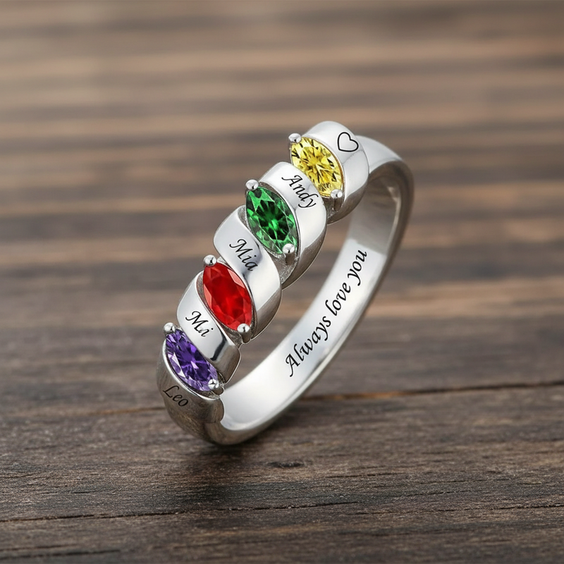 Birthstone with Names Ring for Mother