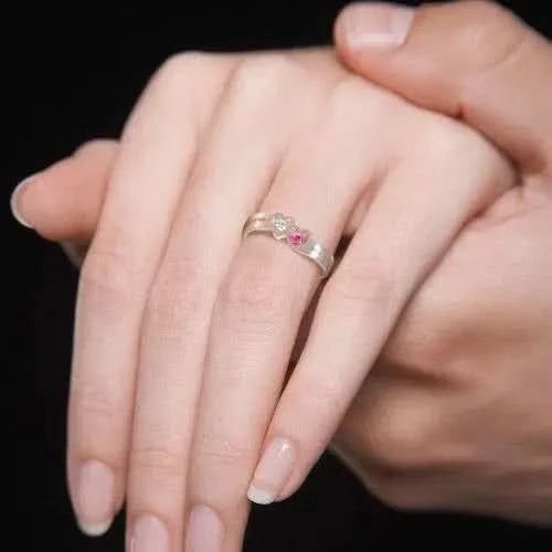 2 Hearts Name Birthstone Ring