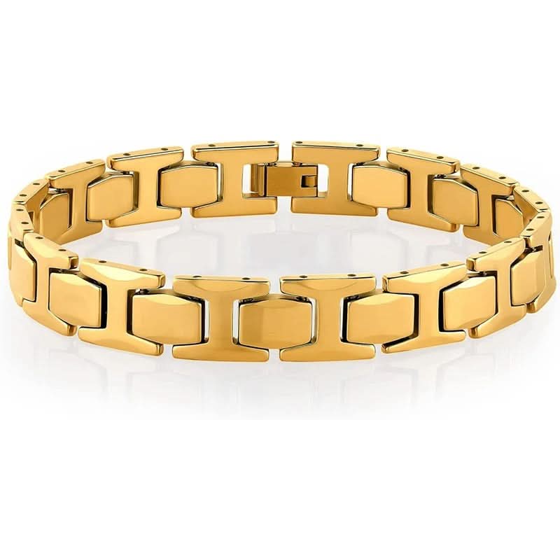 Polished Tungsten Carbide Gold Link Bracelet