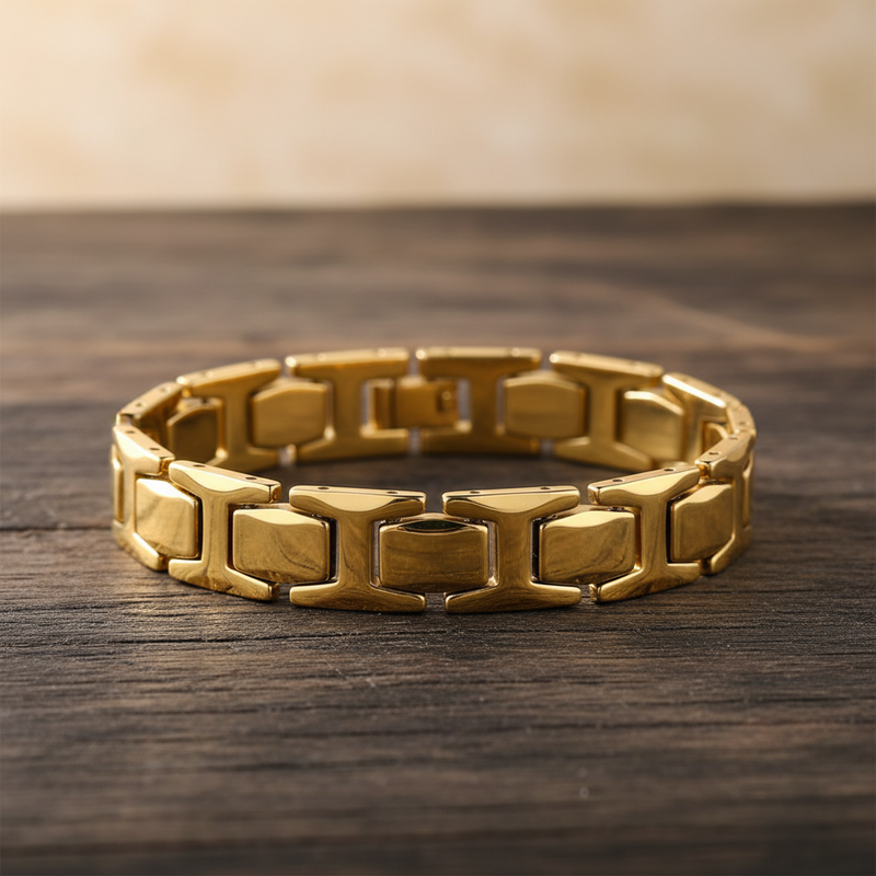 Polished Tungsten Carbide Gold Link Bracelet