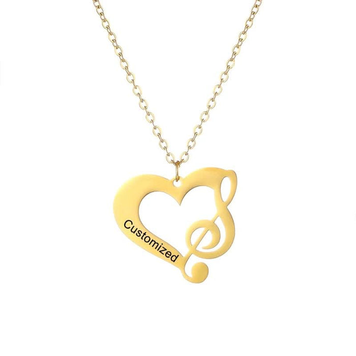 Heart and Music Note Name Necklace