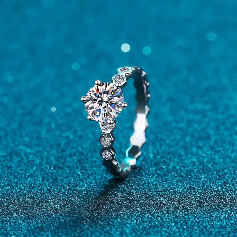Honey Comb Shape Moissanite Solitaire Engagment Ring