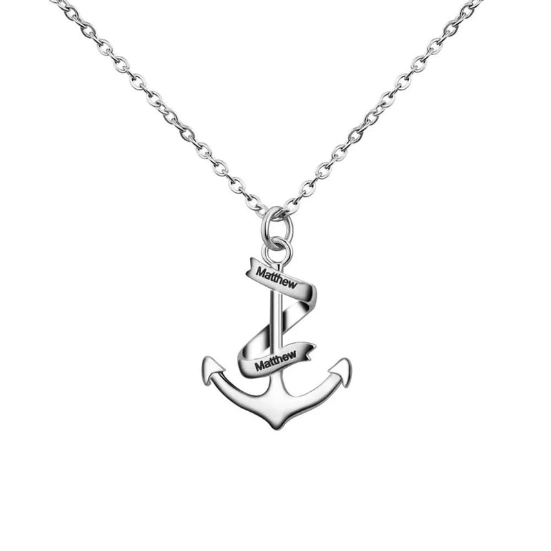 Custom  Anchor Name Necklace - Personalized Pendent Engraving