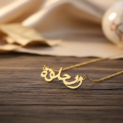 Arabic cursive custom name necklace in a polished personalized script style