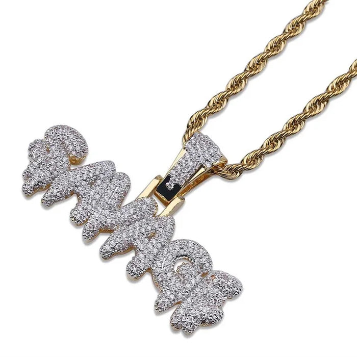 Iced Out CZ Drip Bubble Custom Name Necklace with Stainless Steel Rope Chain