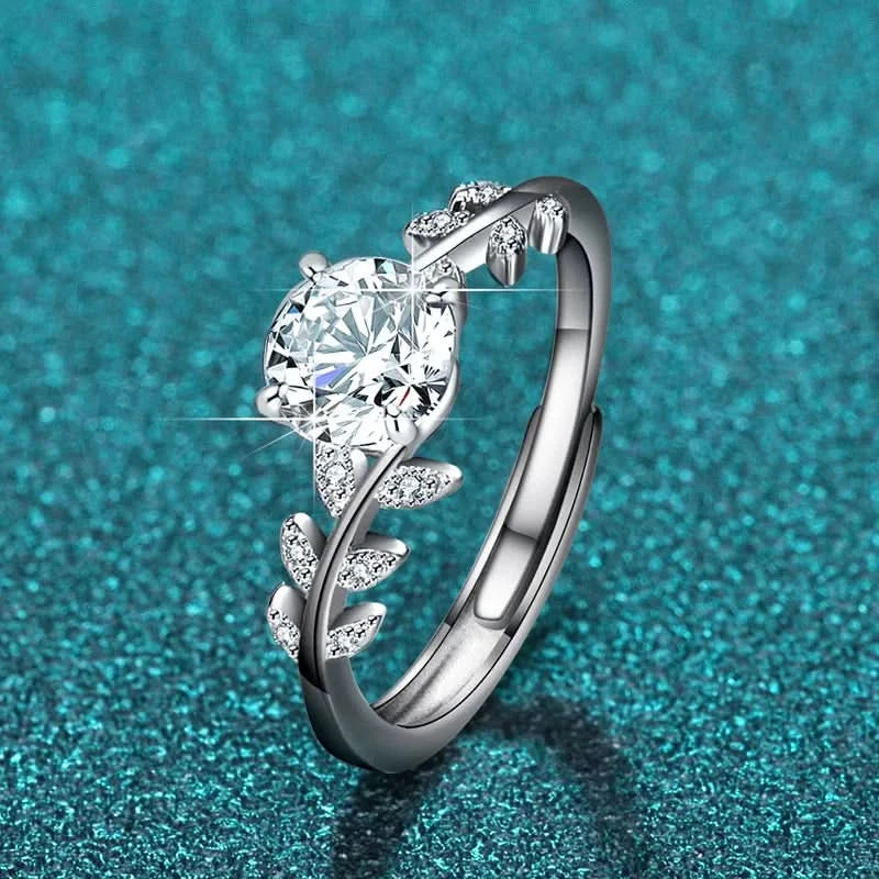 Leaf Vine Round Solitaire Engagement Ring 925 Silver