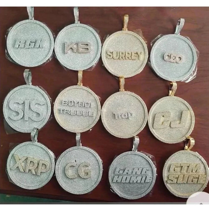 Round Medalion CZ Men's Custom Name Necklace