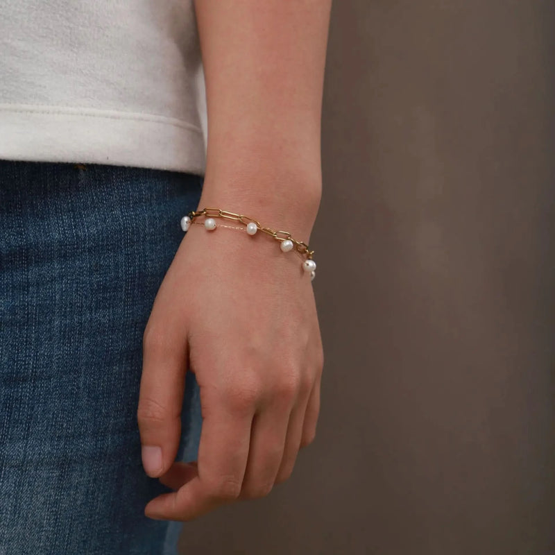 Layer Pearl Paperclip Bracelet Gold Vermeil