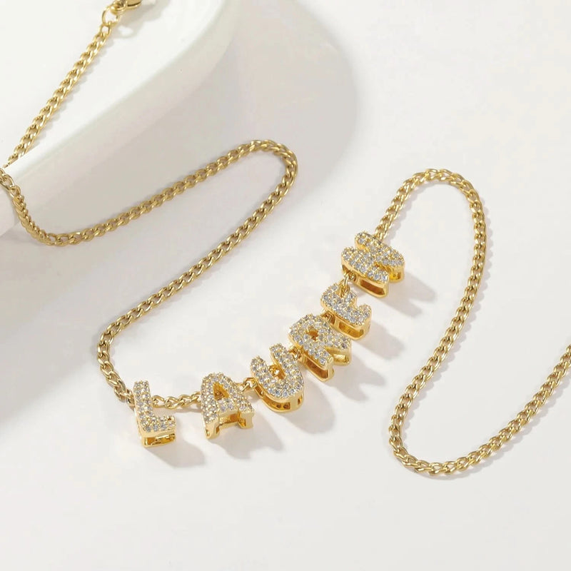 3D Bubbles CZ Initial Custom Name Necklace