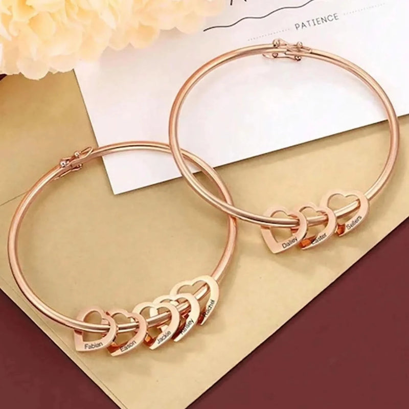 Family Custom Name Heart Bangle - Personalized Engraving