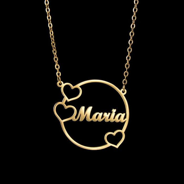 Minimilist 3 Heart Circle Name Necklace