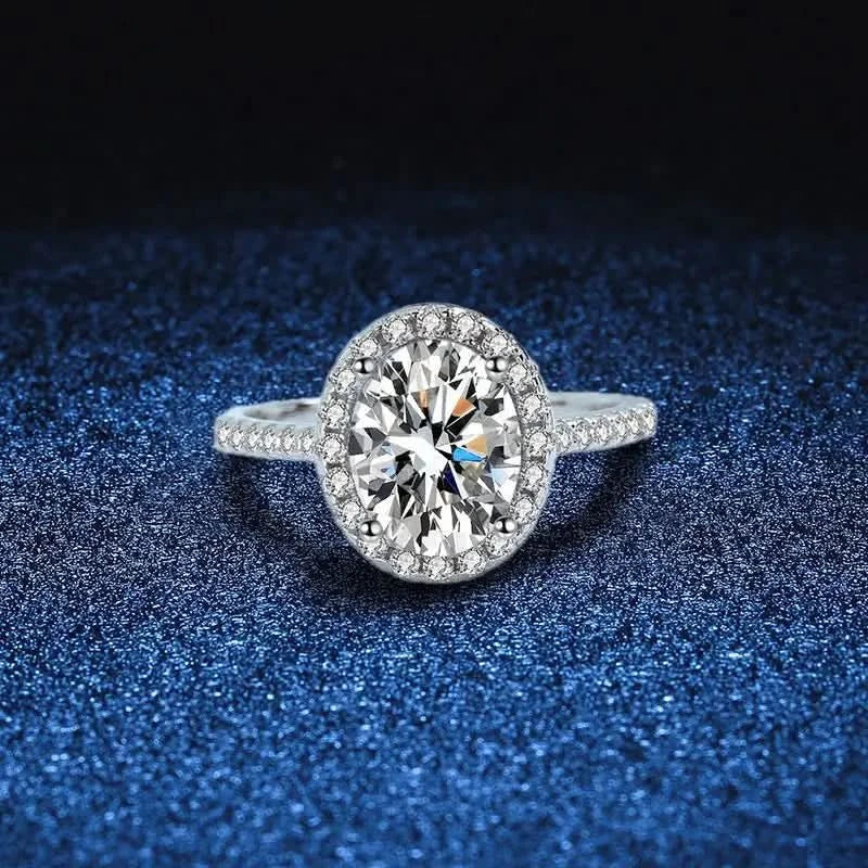 Oval Cut Halo 1 Carat Moissanite Solitaire Ring