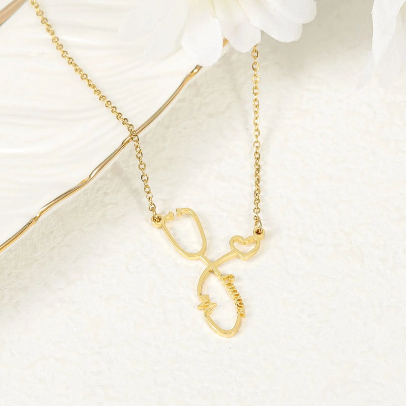 Heartbeat Stethoscope Custom Name Necklace