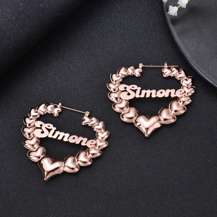 Heart Bambo Custom Name Earrings