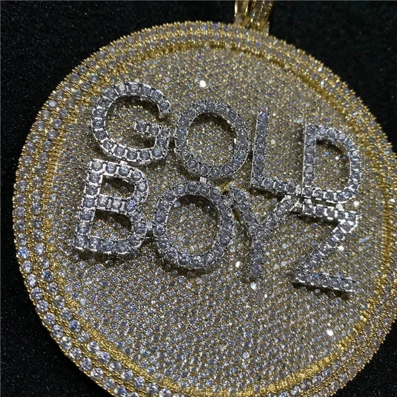 Round Medalion CZ Men's Custom Name Necklace