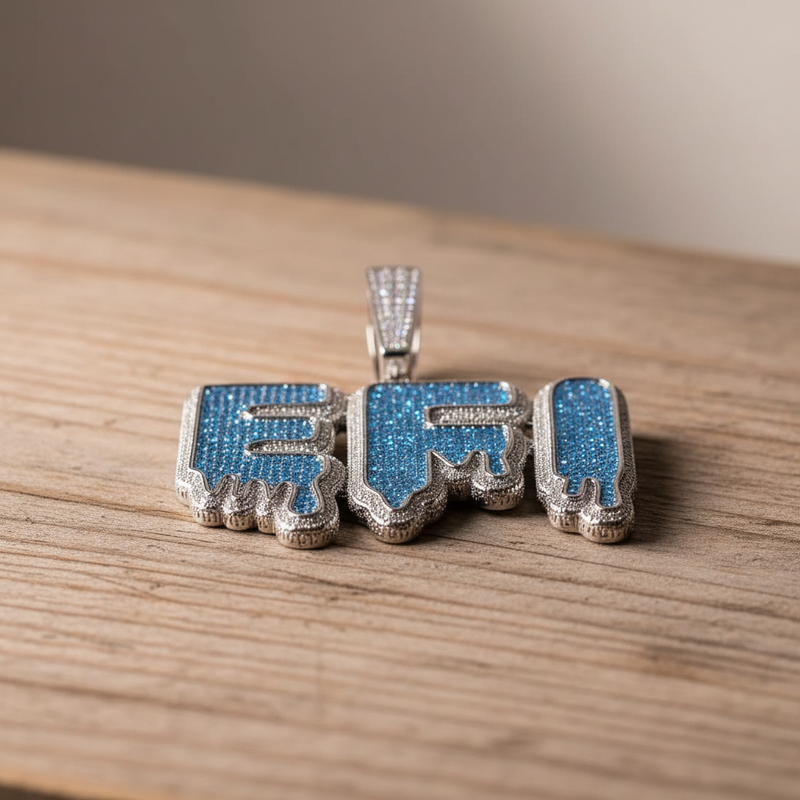 CZ Double Stack Blue Dripping Custom Name Necklace