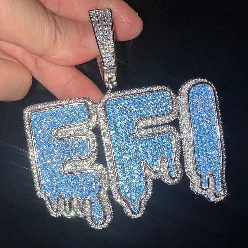 CZ Double Stack Blue Dripping Custom Name Necklace