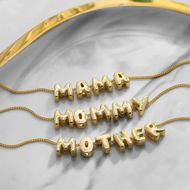 Bubble Letters Custom Name Necklace - 18k Gold Plated