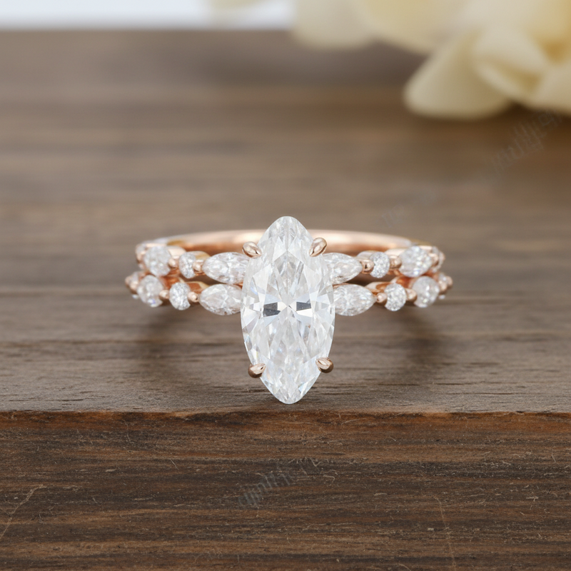 Minimalist Marquise Diamond Ring Set - view 1