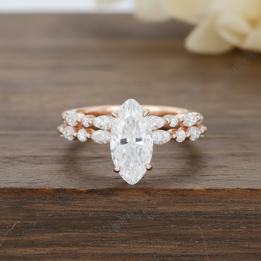Minimalist Marquise Diamond Ring Set - view 1